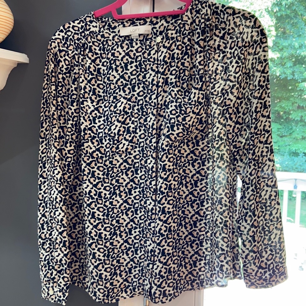 Loft leopard print blouse with buttons